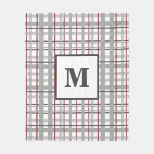 Trendiges Karo Rot Silber Grau Monogramm Fleecedecke
