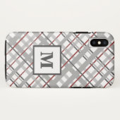 Trendiges Karo Silber Rot Grau Monogramm Case-Mate iPhone Hülle (Rückseite (Horizontal))