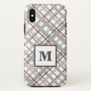 Trendiges Karo Silber Rot Grau Monogramm Case-Mate iPhone Hülle