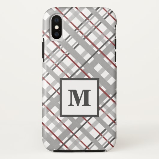 Trendiges Karo Silber Rot Grau Monogramm Case-Mate iPhone Hülle (Rückseite)