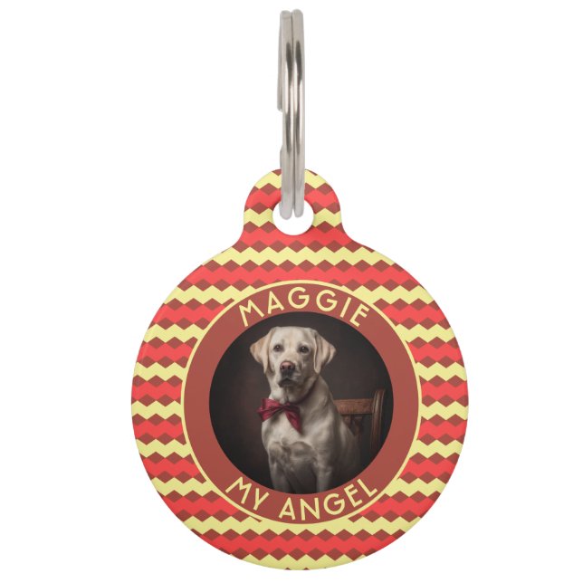 Trendiges Katzen-Vater-Geschenk Chevron-Schachbret Haustiermarke (Vorderseite)