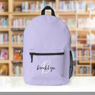 Trendiges Lavendel-Schwarz-Weiß-Monogramm  Bedruckter Rucksack