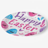 Trendiges Lila und Rosa Ostereier Musterpapier Pappteller (Schrägansicht)