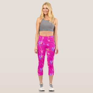 Trendiges, mädchenhaftes, heißrosa farbenes floral capri leggings