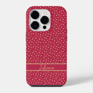 Trendiges Magenta- und Goldkonfetti-Punkte persona iPhone 14 Pro Hülle