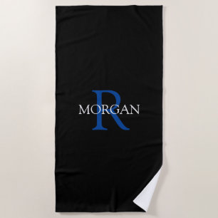 Trendiges Monogramm & Name, Dp Blau/Weißer Text, S Strandtuch