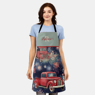 Trendiges Monogramm Vintage-Rotlastwagen Schürze