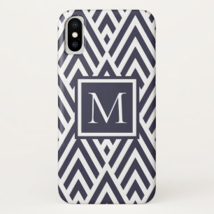 Trendiges Navy Blau Monogramm Pfeil Diamant Muster Case-Mate iPhone Hülle