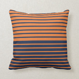 Trendiges Navy Blau Orange Gestreift Kissen