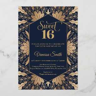 Trendiges Navy und echtes Goldfolie Sweet Sixteen Folieneinladung