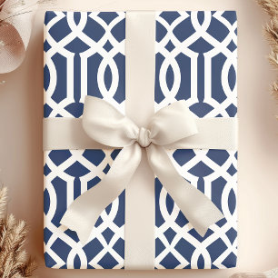 Trendiges Navy- und Weiß-Moroccan-Trellis-Muster Geschenkpapier