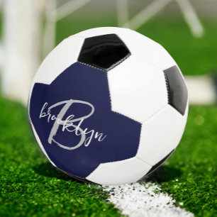 Trendiges Navyblau Grau Weiß Schrift Monogramm Fußball