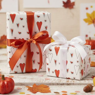 Trendiges Orange und Schwarzes Süßes Herz Muster Geschenkpapier