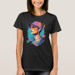 Trendiges Pop Art Portrait - Frau mit Capi Brille T-Shirt