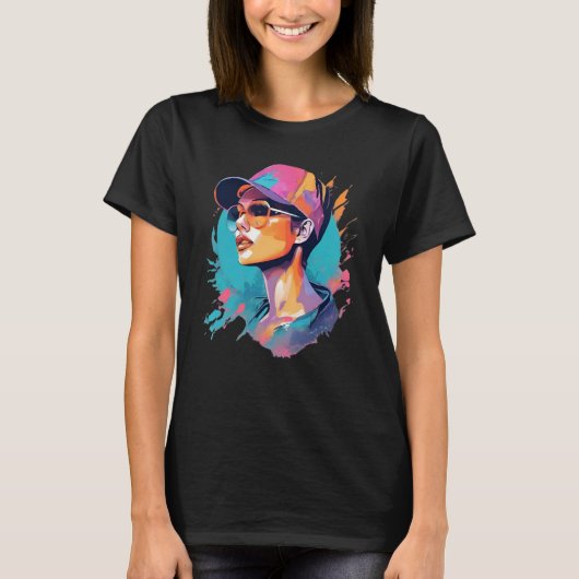 Trendiges Pop Art Portrait - Frau mit Capi Brille T-Shirt (Vorderseite)