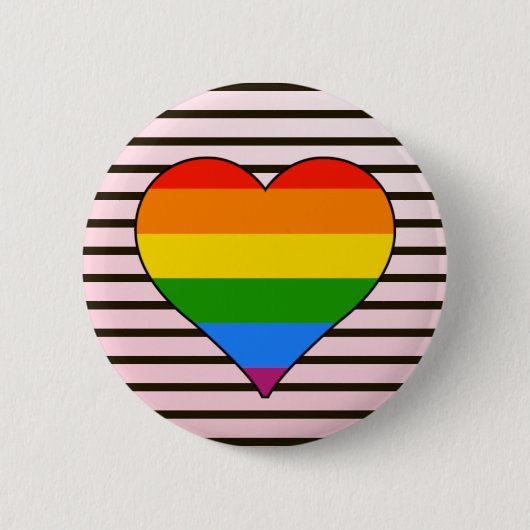 Trendiges Regenbogenherz mit Designer Stripes benu Button (Vorderseite)