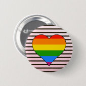 Trendiges Regenbogenherz mit Designer Stripes benu Button (Vorne & Hinten)