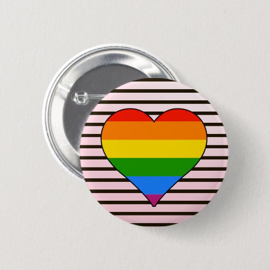 Trendiges Regenbogenherz mit Designer Stripes benu Button (Vorne & Hinten)