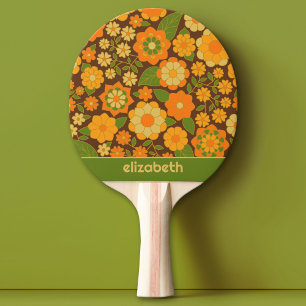Trendiges Retro-Blumenmuster mit individuellem Nam Tischtennis Schläger