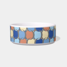Trendiges Retro-Design mit blauen, orangen und gel Napf