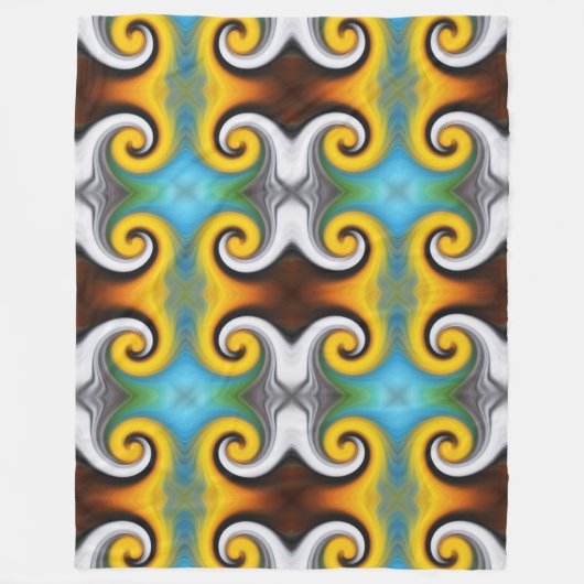 Trendiges Retromuster in Gelb, Blau, Braun, Weiß Fleecedecke (Vorderseite)