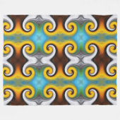 Trendiges Retromuster in Gelb, Blau, Braun, Weiß Fleecedecke (Vorderseite (Horizontal))