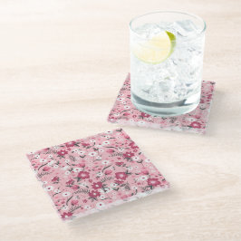 Trendiges Rosa Ditsy-Blumenmuster Glasuntersetzer
