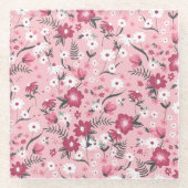 Trendiges Rosa Ditsy-Blumenmuster Glasuntersetzer (Vorderseite)