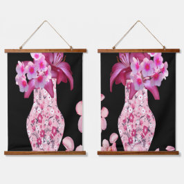 Trendiges Rosa-Ditsy-Blumenmuster Wandteppich Mit Holzrahmen