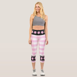 Trendiges rosa, gedecktes Muster mit Blume Capri Leggings