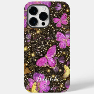 Trendiges Rosa, Gold und Schwarz Schmetterlinge Be Case-Mate iPhone 14 Pro Max Hülle