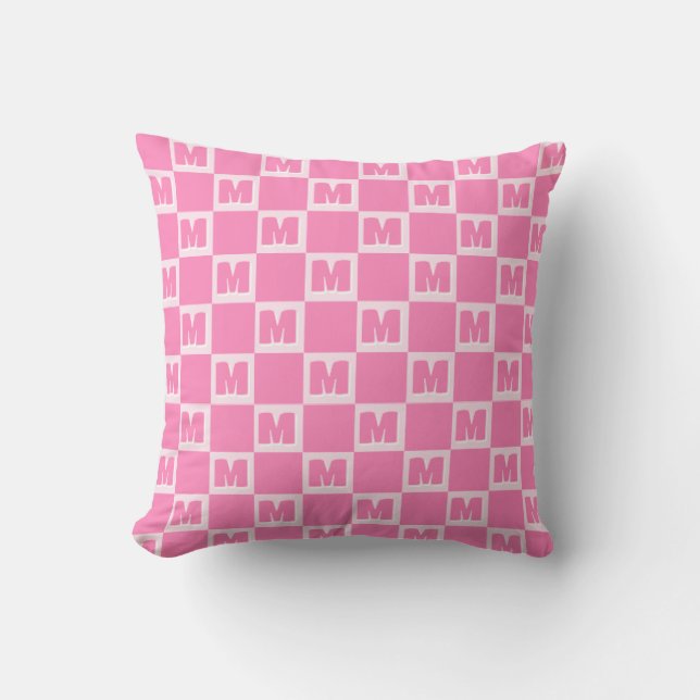 Trendiges rosa monogramm-kariertes Initial  Kissen (Vorderseite)