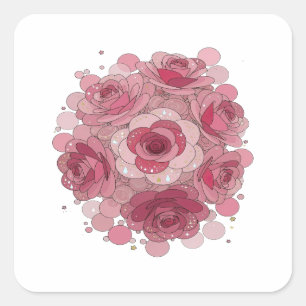 Trendiges Rosa ROSE BUBBLES Label Design Quadratischer Aufkleber