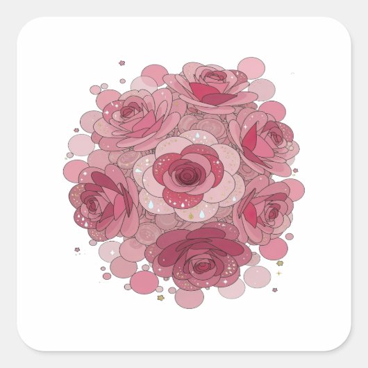 Trendiges Rosa ROSE BUBBLES Label Design Quadratischer Aufkleber (Vorderseite)