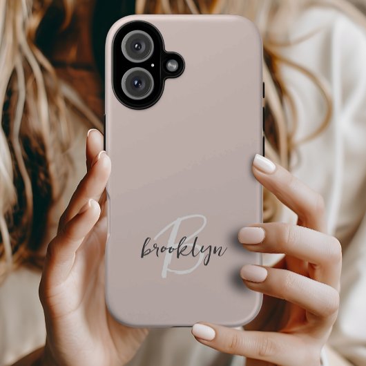Trendiges Rosé Grau Skript Monogramm Case-Mate iPhone Hülle