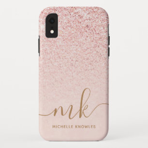 Trendiges Roségold Glitter Fancy Initialen und Nam Case-Mate iPhone Hülle
