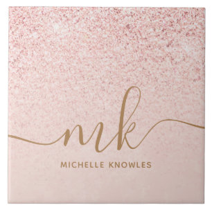 Trendiges Roségold Glitter Fancy Initialen und Nam Fliese