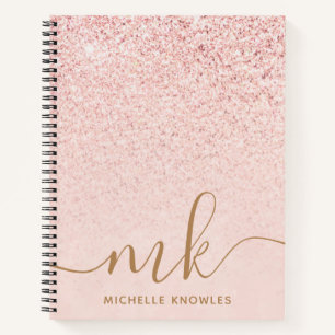 Trendiges Roségold Glitter Fancy Initialen und Nam Notizblock