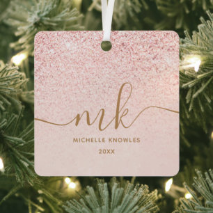 Trendiges Roségold Glitter Fancy Initialen und Nam Ornament Aus Metall