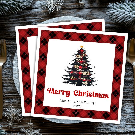Trendiges rot-schwarzes Karo-Weihnachtsservietten Serviette