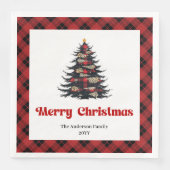 Trendiges rot-schwarzes Karo-Weihnachtsservietten Serviette (Vorderseite)