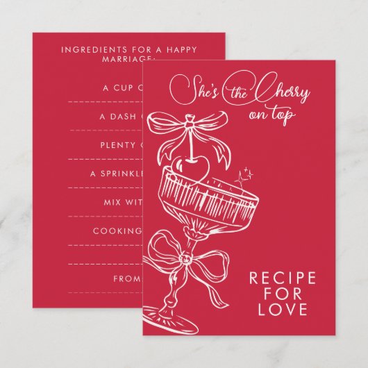 Trendiges Rot Sie ist die Kirsche auf dem Sahnehäu Begleitkarte (Vorne/Hinten)