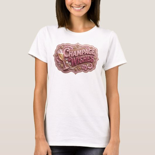Trendiges rotes CHAMPAGNER-WÜNSCHE T-Shirt (Vorderseite)
