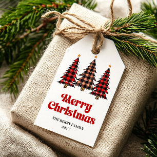 Trendiges rotes schwarzes Karo-Geschenk-Tag mit ed Geschenkanhänger