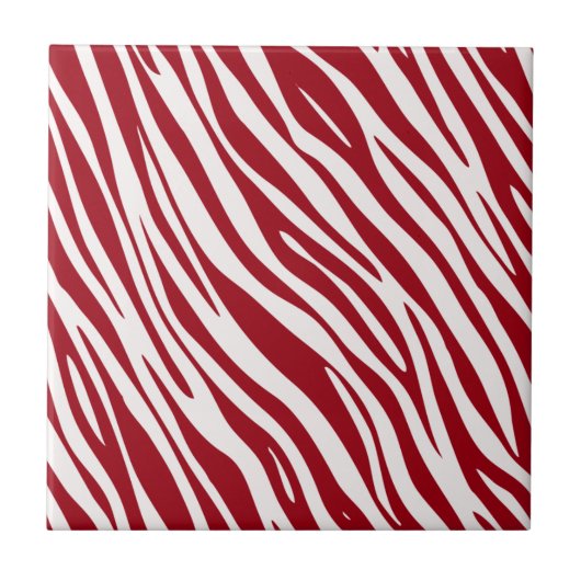 Trendiges rotes Zebra-Tier-Streifenmuster Fliese (Vorderseite)