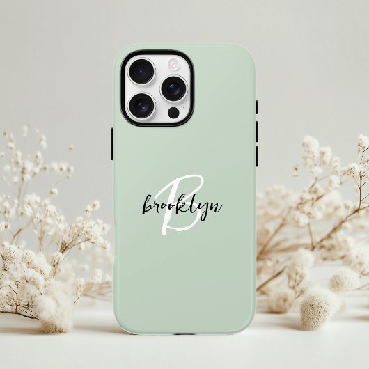 Trendiges Salbeigrün Schwarz Weiß Script Monogramm Case-Mate iPhone Hülle
