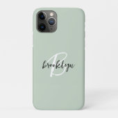 Trendiges Salbeigrün Schwarz Weiß Script Monogramm Case-Mate iPhone Hülle (Rückseite)