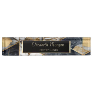 Trendiges Schwarz Gold Geometrisches Marmormuster Namensplakette