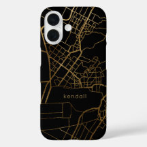 Trendiges Schwarz-Imitat-Gold-Map-Design mit Namen