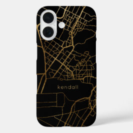 Trendiges Schwarz-Imitat-Gold-Map-Design mit Namen iPhone 16 Hülle